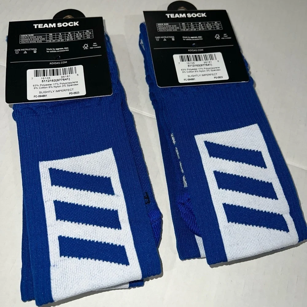 Adidas team sock blue new 2x pairs soccer sports XL athletic socks